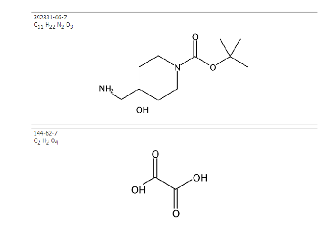 4-(氨基甲基)-4-羟基哌啶-1-甲酸叔丁酯草酸盐, CAS： 1588440-96-3