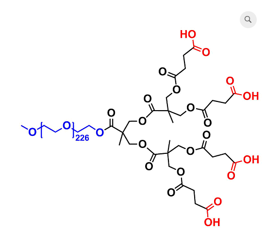 bis-MPA Dendronised mPEG 10k, Carboxyl Functional G2 甲氧基-聚乙二醇10k核的二羟甲基丙酸羧基修饰的二代树状聚合物交联产品