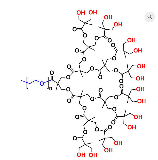 bis-MPA Dendronised mPEG 2k, Hydroxyl Functional G4 甲氧基-聚乙二醇2k核的二羟甲基丙酸羟基修饰的四代树状聚合物交联产品